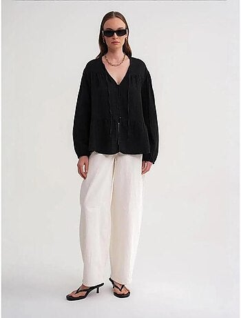 Blouse met lange mouwen in relaxed fit met striksluiting bij de hals mixray