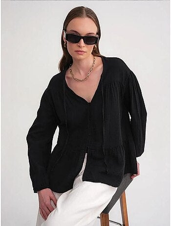 Blouse met lange mouwen in relaxed fit met striksluiting bij de hals mixray