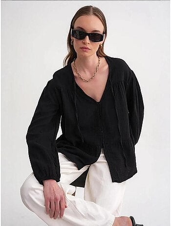 Blouse met lange mouwen in relaxed fit met striksluiting bij de hals mixray