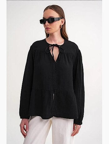 Blouse met lange mouwen in relaxed fit met striksluiting bij de hals mixray