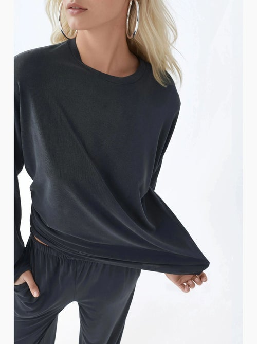 Blouse met lange mouwen, ronde hals en ontspannen pasvorm busem - Kiabi