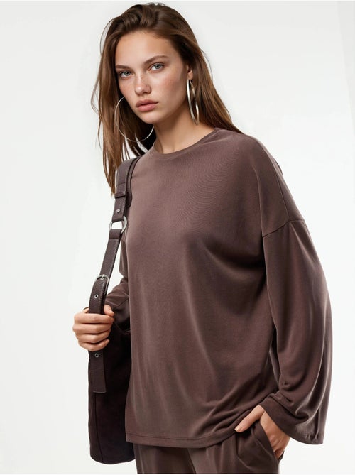 Blouse met lange mouwen, ronde hals en ontspannen pasvorm busem - Kiabi