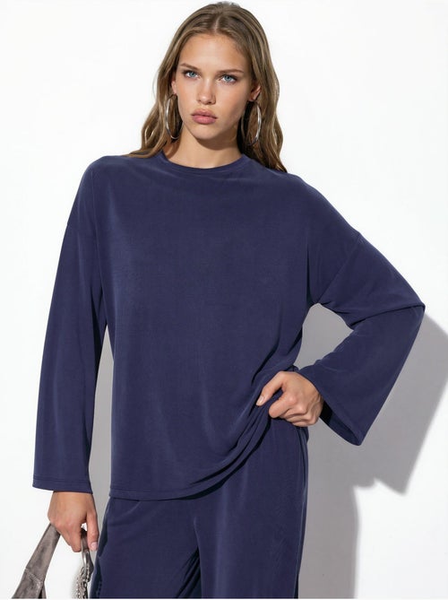 Blouse met lange mouwen, ronde hals en ontspannen pasvorm busem - Kiabi