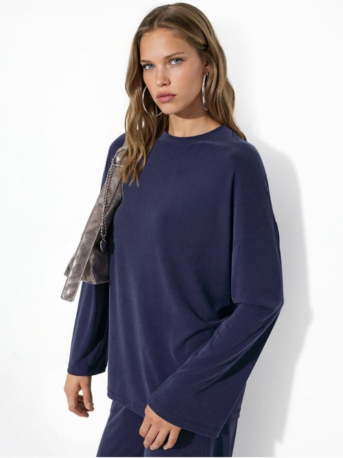 Blouse met lange mouwen, ronde hals en ontspannen pasvorm busem - Kiabi