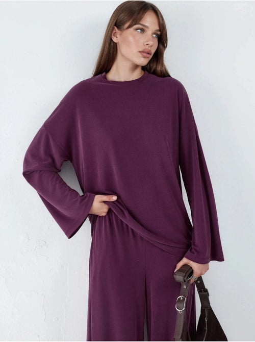 Blouse met lange mouwen, ronde hals en ontspannen pasvorm busem - Kiabi
