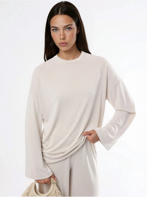 Blouse met lange mouwen, ronde hals en ontspannen pasvorm busem - Kiabi