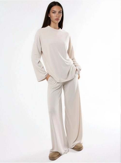 Blouse met lange mouwen, ronde hals en ontspannen pasvorm busem - Kiabi