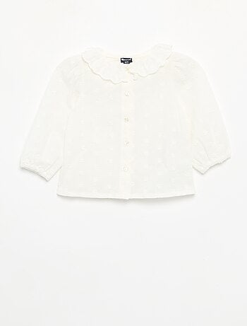 Blouse met lange mouwen van katoenvoile met geborduurde bloemen