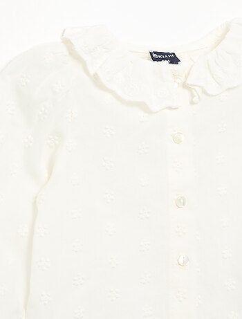 Blouse met lange mouwen van katoenvoile met geborduurde bloemen