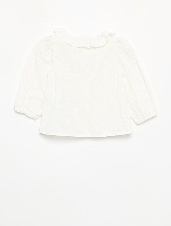 Blouse met lange mouwen van katoenvoile met geborduurde bloemen