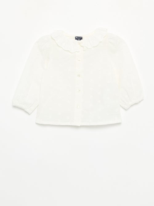 Blouse met lange mouwen van katoenvoile met geborduurde bloemen - Kiabi