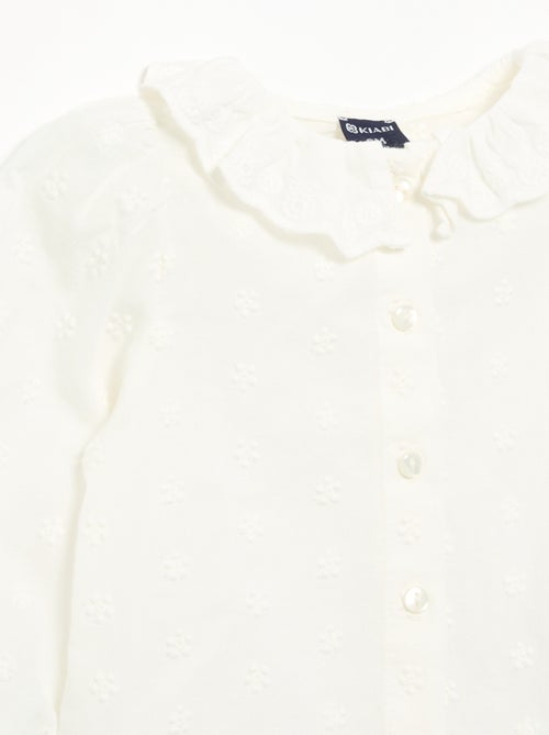 Blouse met lange mouwen van katoenvoile met geborduurde bloemen - Kiabi