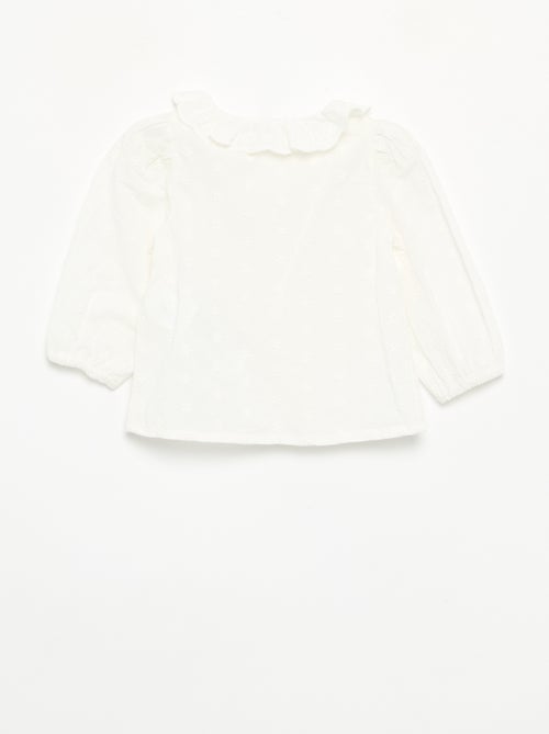 Blouse met lange mouwen van katoenvoile met geborduurde bloemen - Kiabi