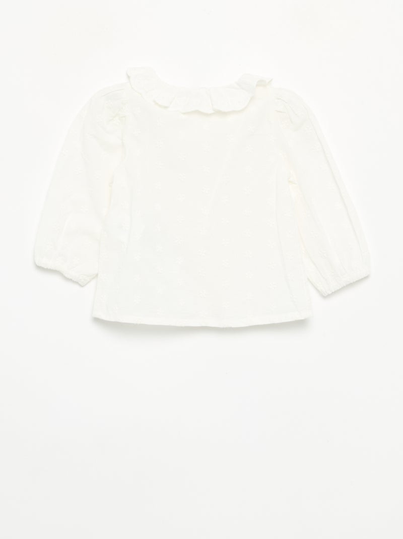 Blouse met lange mouwen van katoenvoile met geborduurde bloemen Wit - Kiabi