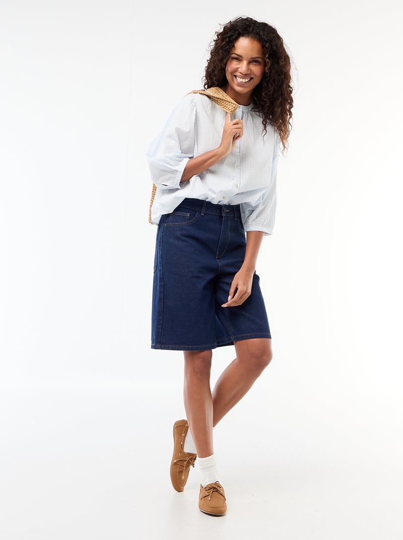 Blouse met mao-kraag en 3/4 mouwen Blauw - Kiabi