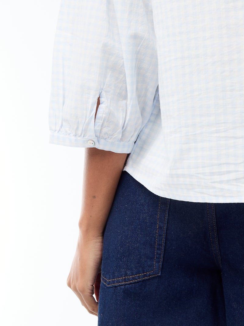 Blouse met mao-kraag en 3/4 mouwen Blauw - Kiabi