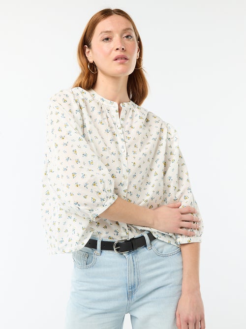 Blouse met mao-kraag en 3/4 mouwen - Kiabi Blouse met mao-kraag en 3/4 mouwen - Kiabi