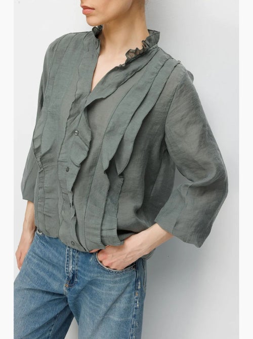 Blouse met mao-kraag en ruches mixray - Kiabi