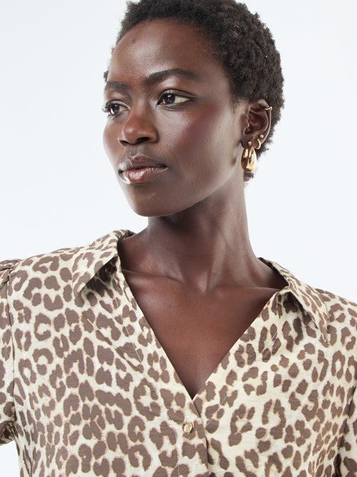 Blouse met mouwen met luipaarmotiefje | 'JDY' - Kiabi