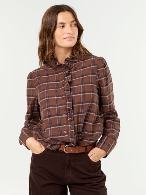 Blouse met opstaande kraag en ruches - Kiabi