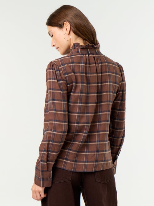 Blouse met opstaande kraag en ruches - Kiabi
