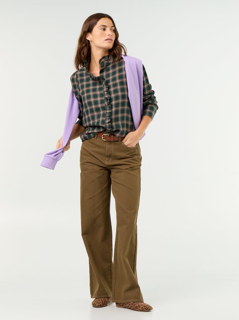 Blouse met opstaande kraag en ruches Groen - Kiabi