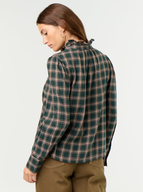 Blouse met opstaande kraag en ruches - Kiabi