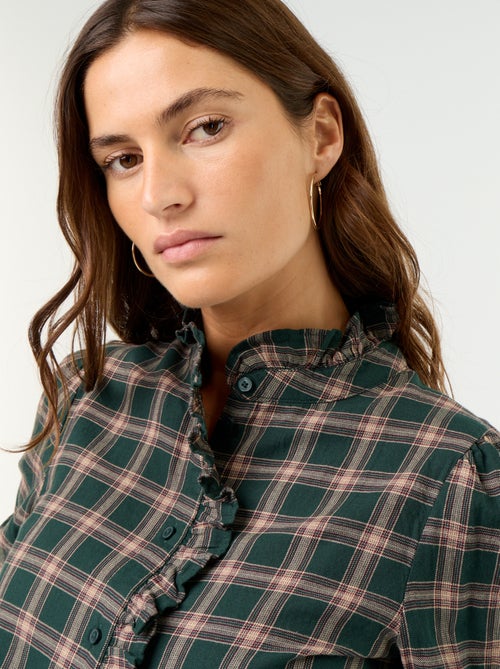 Blouse met opstaande kraag en ruches - Kiabi