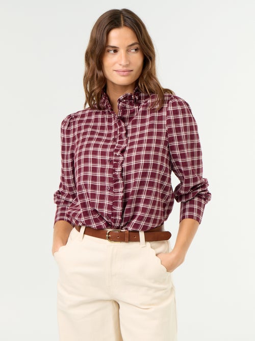Blouse met opstaande kraag en ruches - Kiabi