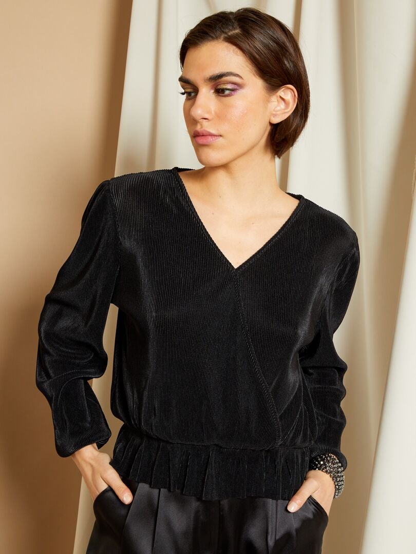 Blouse met plooien en overslag zwart Kiabi 18.00€