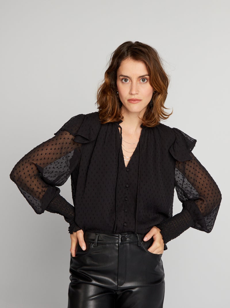 Blouse met plumetisborduursel ZWART - Kiabi