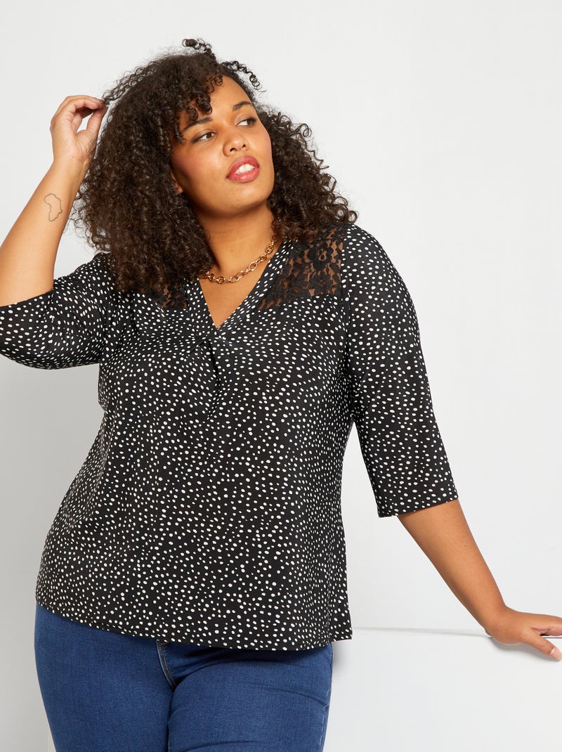 Blouse met print zwarte stippen - Kiabi