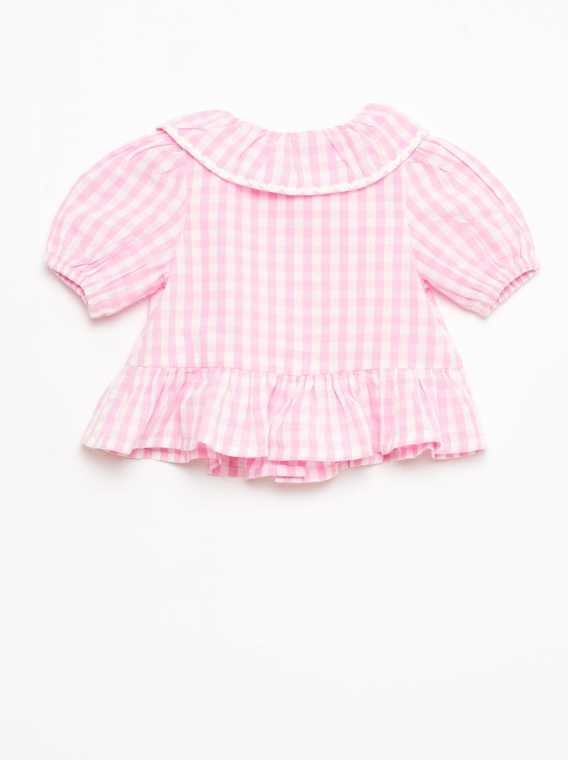 Blouse met puntkraag en ruches Rose - Kiabi