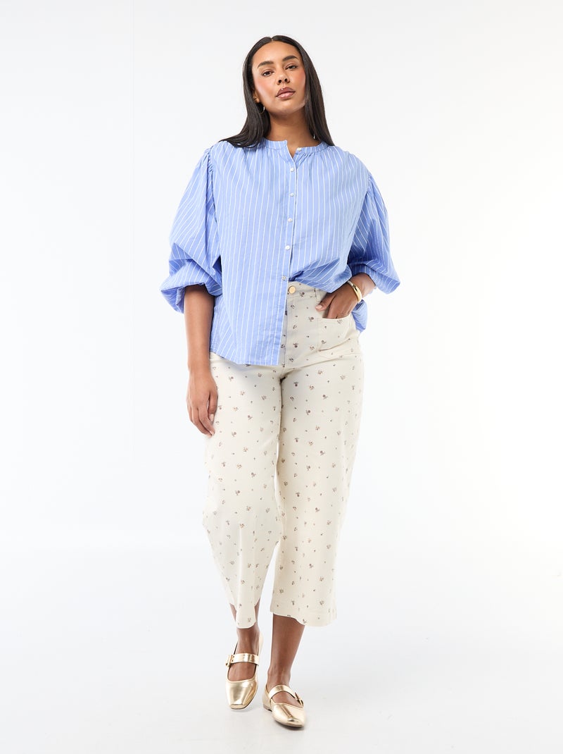 Blouse met ronde hals en lange mouwen Blauw - Kiabi