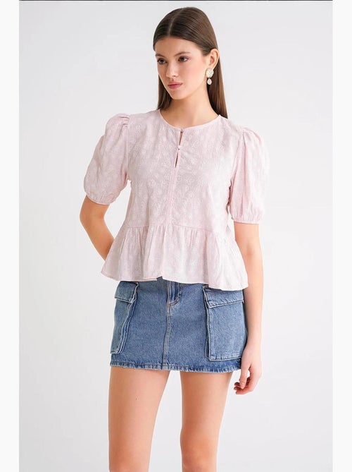 Blouse met ronde hals en ruches mixray - Kiabi