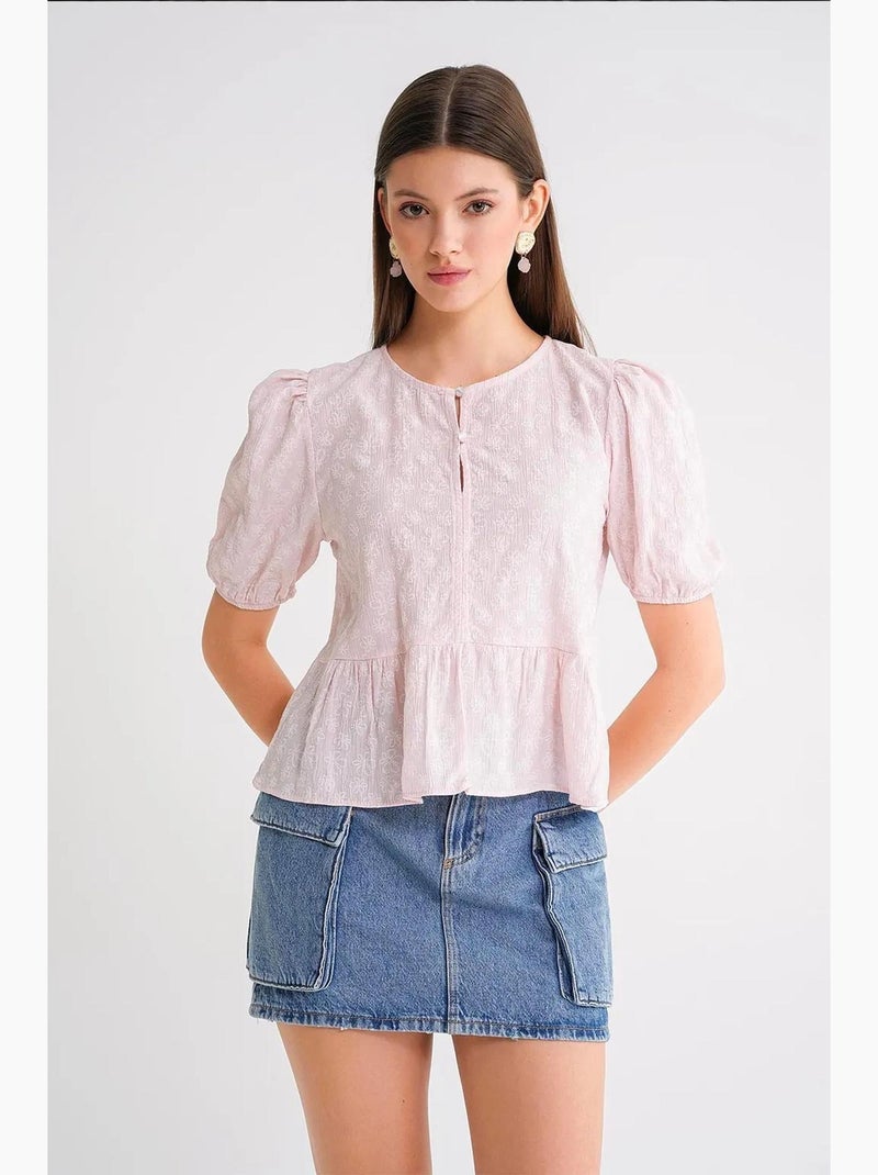 Blouse met ronde hals en ruches mixray Bleekroze - Kiabi