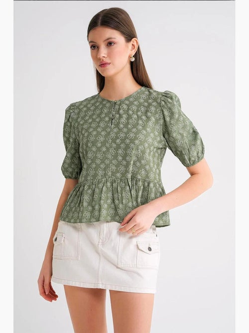 Blouse met ronde hals en ruches mixray - Kiabi