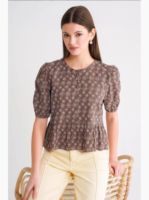 Blouse met ronde hals en ruches mixray - Kiabi
