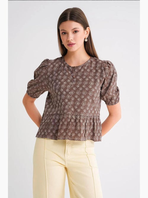 Blouse met ronde hals en ruches mixray - Kiabi