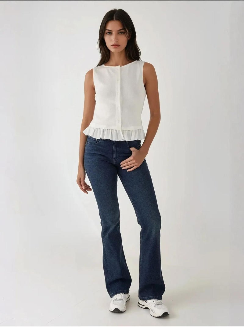 Blouse met ronde hals en ruches Wit - Kiabi