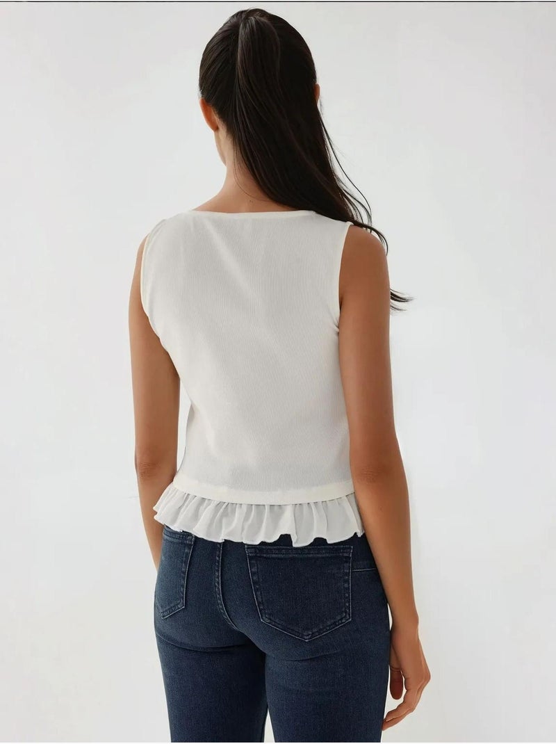 Blouse met ronde hals en ruches Wit - Kiabi