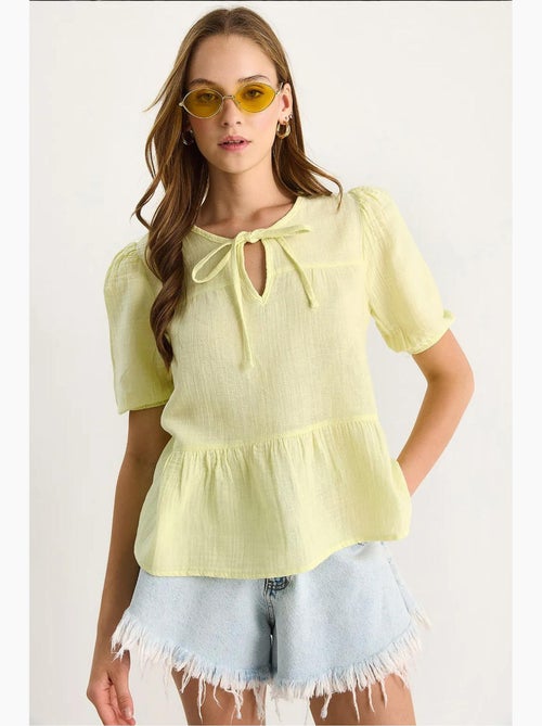 Blouse met ronde hals en strikdetail lucci - Kiabi