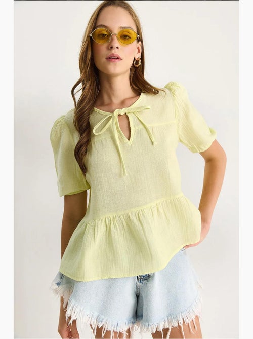 Blouse met ronde hals en strikdetail lucci - Kiabi