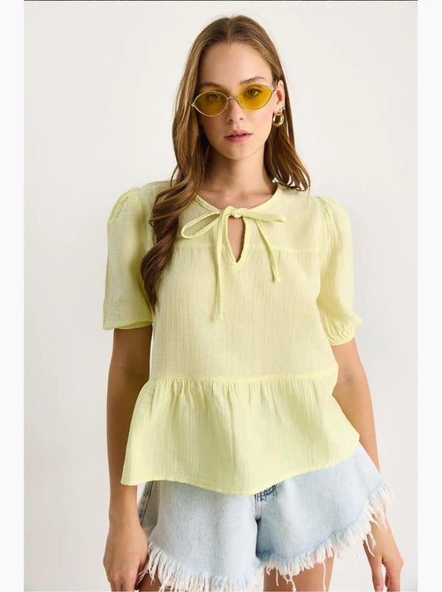 Blouse met ronde hals en strikdetail lucci - Kiabi