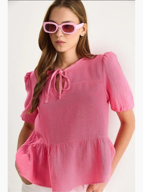 Blouse met ronde hals en strikdetail lucci - Kiabi