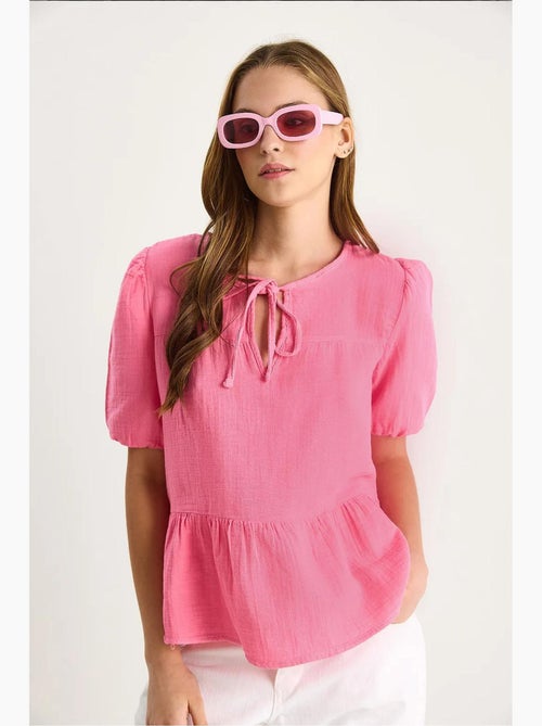Blouse met ronde hals en strikdetail lucci - Kiabi