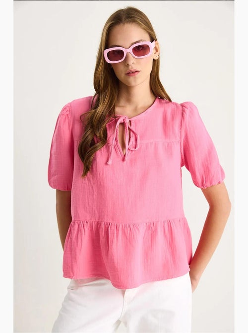 Blouse met ronde hals en strikdetail lucci - Kiabi
