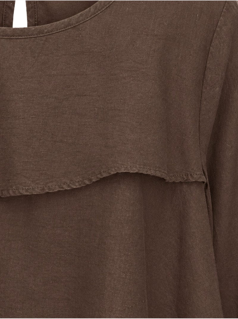 Blouse met ronde hals, lange mouwen en ruches mixray Chocoladebruin - Kiabi