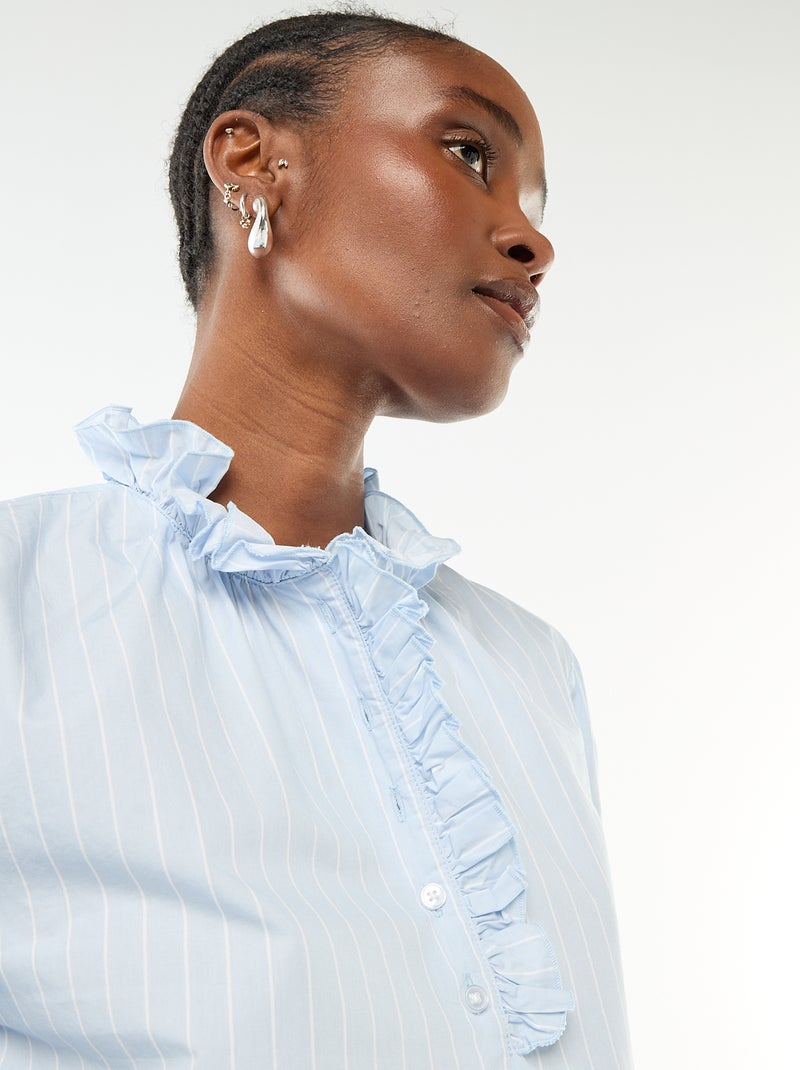 Blouse met ruches aan de kraag en de sluiting Blauw - Kiabi