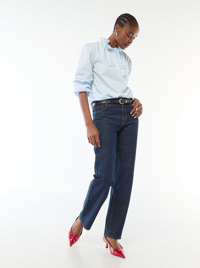 Blouse met ruches aan de kraag en de sluiting Blauw - Kiabi